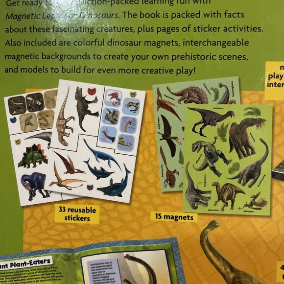 NEW Dinosaurs Magnetic‎ Learning Activity Book Stickers Play Tray Models Magnets - Picture 3 of 8